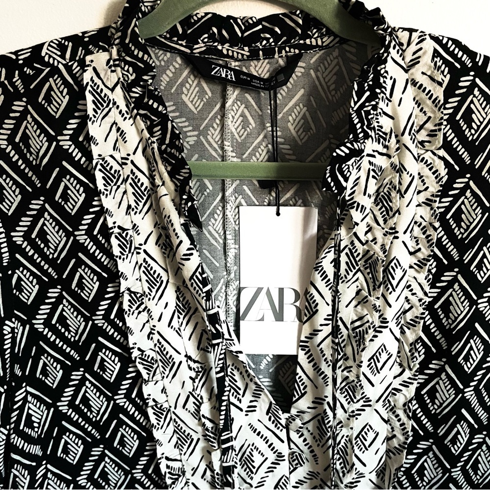 Zara Patchwork Geo Contrast Print Bohemian Mini Dress Size M NWT - Picture 9 of 16